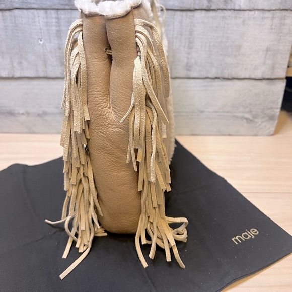 New MAJE NWT SHEEPSKIN SHERPAFRINGE CROSSBODY HANDBAG, NUDE/ NATURAL bag - Picture 12 of 15